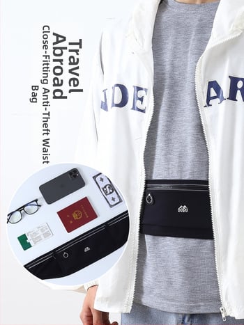 Improved антикрадна найлонова чантичка за талия за мъже — джоб за паспорт и телефон, дишаща, износоустойчива, PU подплата, спортна кръстосана чанта