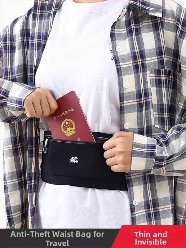 Improved антикрадна найлонова чантичка за талия за мъже — джоб за паспорт и телефон, дишаща, износоустойчива, PU подплата, спортна кръстосана чанта