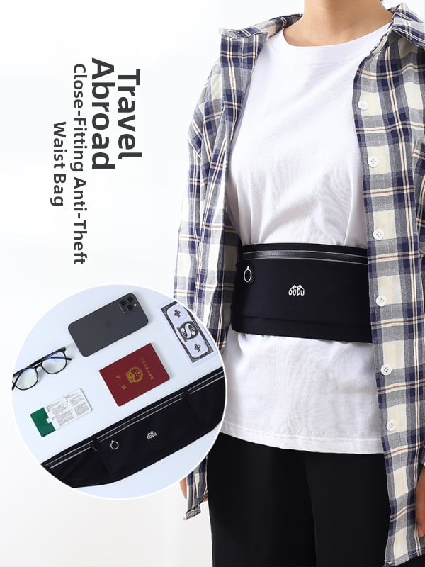 Improved антикрадна найлонова чантичка за талия за мъже — джоб за паспорт и телефон, дишаща, износоустойчива, PU подплата, спортна кръстосана чанта