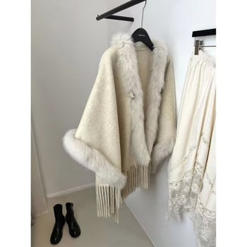 Дамско палто от Chenille с пухова яка и рогаобразни ръкави, къс модел, пролет 2025