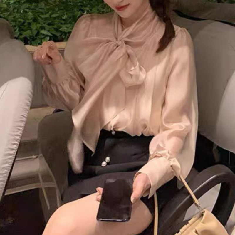 Košulja od Tencel Blend s Skull Head uzorkom, dugi rukav, Halter Neck, stil Elegant Commute