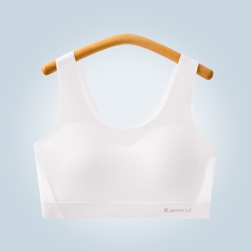 Sutien za tinejdžerice s bezšivnom košarom, fiksnim dvostrukim trakama, Ice Silk tkanina, glavni najlon materijal, tanak oblikovan košarica