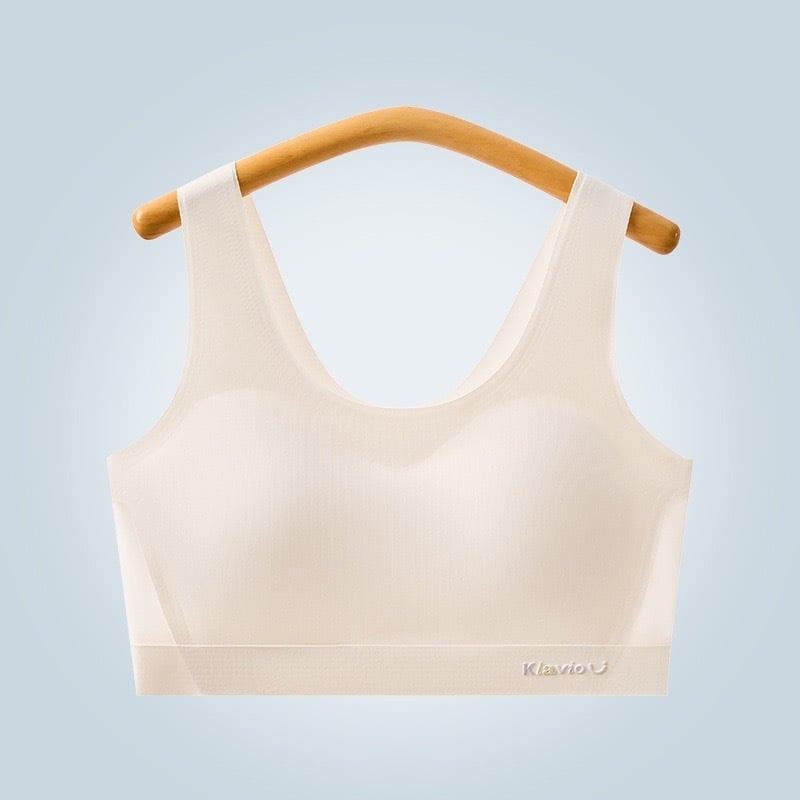 Sutien za tinejdžerice s bezšivnom košarom, fiksnim dvostrukim trakama, Ice Silk tkanina, glavni najlon materijal, tanak oblikovan košarica