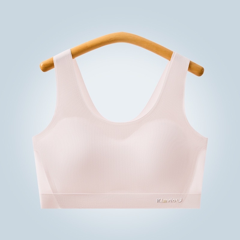 Sutien za tinejdžerice s bezšivnom košarom, fiksnim dvostrukim trakama, Ice Silk tkanina, glavni najlon materijal, tanak oblikovan košarica