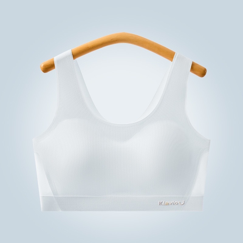 Sutien za tinejdžerice s bezšivnom košarom, fiksnim dvostrukim trakama, Ice Silk tkanina, glavni najlon materijal, tanak oblikovan košarica