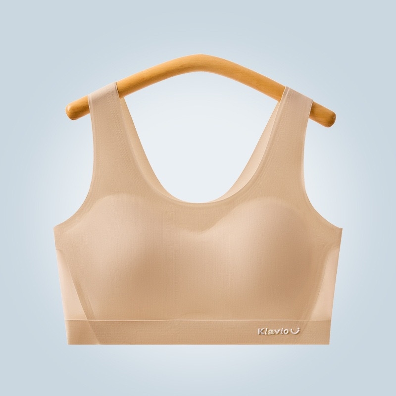 Sutien za tinejdžerice s bezšivnom košarom, fiksnim dvostrukim trakama, Ice Silk tkanina, glavni najlon materijal, tanak oblikovan košarica