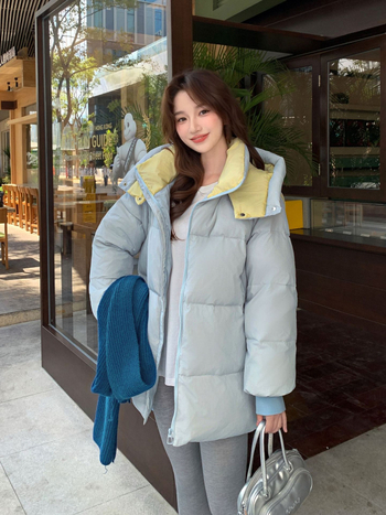 Palton de iarnă din puf pentru femei, lungime medie, exterior din nylon, umplutură 201–300 g, guler înalt