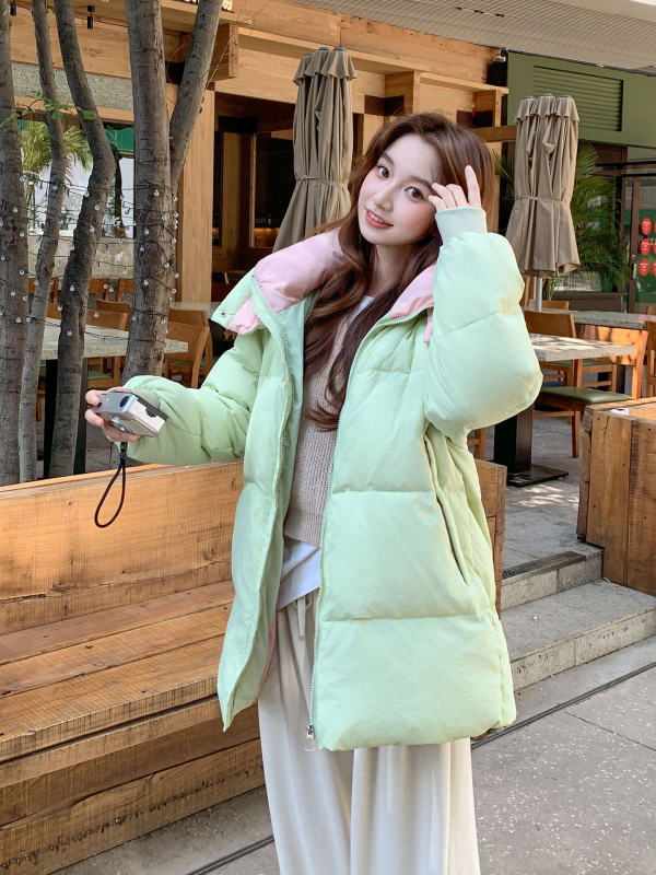 Palton de iarnă din puf pentru femei, lungime medie, exterior din nylon, umplutură 201–300 g, guler înalt
