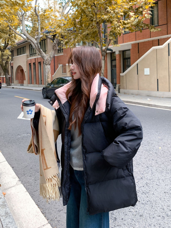 Palton de iarnă din puf pentru femei, lungime medie, exterior din nylon, umplutură 201–300 g, guler înalt