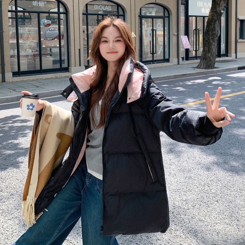 Palton de iarnă din puf pentru femei, lungime medie, exterior din nylon, umplutură 201–300 g, guler înalt