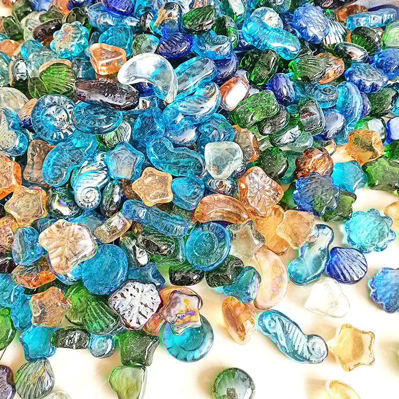 Аквариумни стъклени мъниста, звездообразни камъни за копаене на съкровища — 1.0 кг опаковка, 45 бр./кутия, Rui Cheng