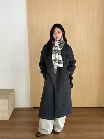 Дамско двустранно вълнено палто — корейски стил, удължена дължина, стояща яка, закопчаване с катарами, вълна 95%+