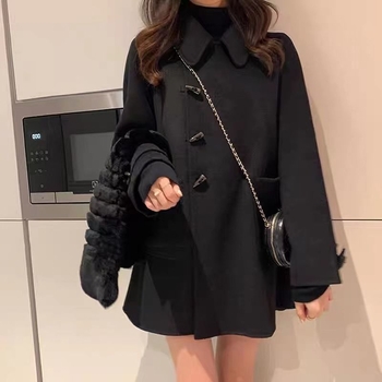 Двупосочно вълнено палто, Chenille плат, къс модел, дълги ръкави, А-линейна кройка