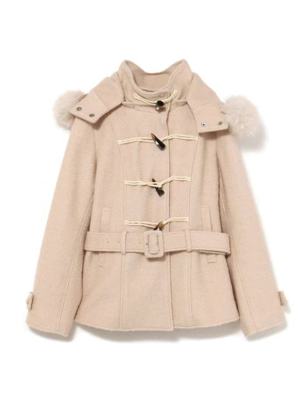 Дамско вълнено палто в японски стил, яка от заешка козина, средна дължина