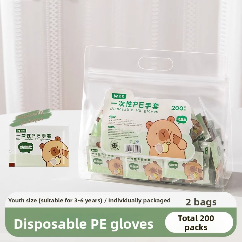 Mănuși de unică folosință pentru copii, de calitate alimentară, ambalate individual, PE întărite, transparente, anti-alunecare, pentru picnic în aer liber