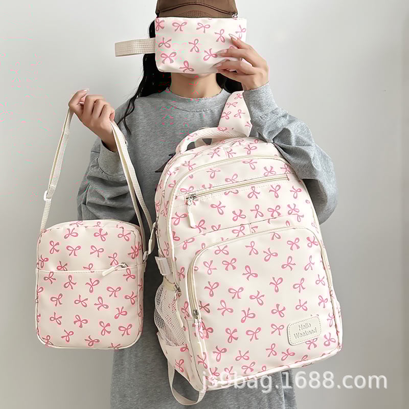 Háromrészes hátizsák lányoknak és egyetemistáknak, nagy kapacitású, nylon anyagú, pillangó mintás, laptop rekesz, könnyű, cipzáras zárás