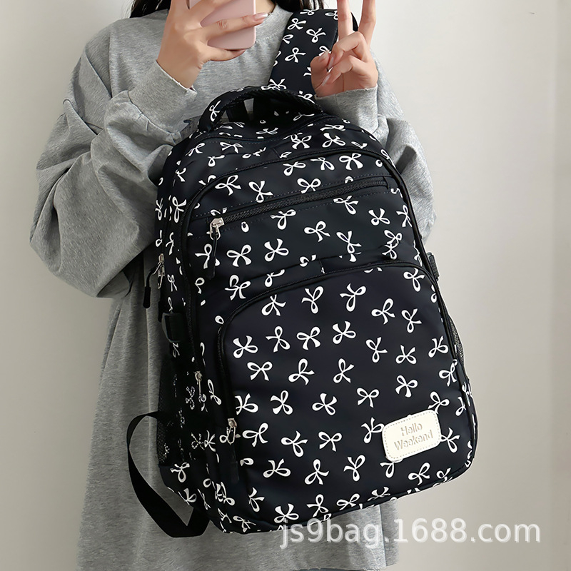 Háromrészes hátizsák lányoknak és egyetemistáknak, nagy kapacitású, nylon anyagú, pillangó mintás, laptop rekesz, könnyű, cipzáras zárás