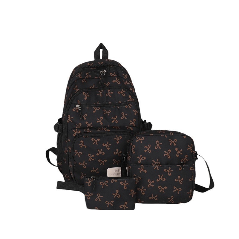 Háromrészes hátizsák lányoknak és egyetemistáknak, nagy kapacitású, nylon anyagú, pillangó mintás, laptop rekesz, könnyű, cipzáras zárás