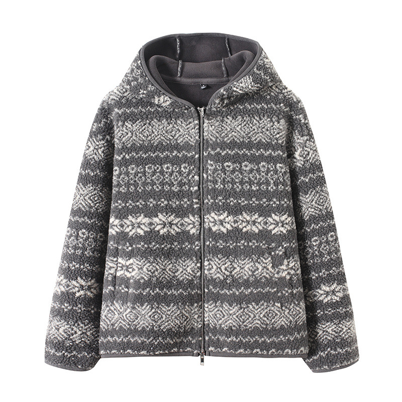 Női külső dzseki kapucnival, vastag mű báránygyapjú anyagból, patchwork színblokkokkal, cipzárral az elején, normál hossz, hosszú ujjú, laza japán-koreai stílus