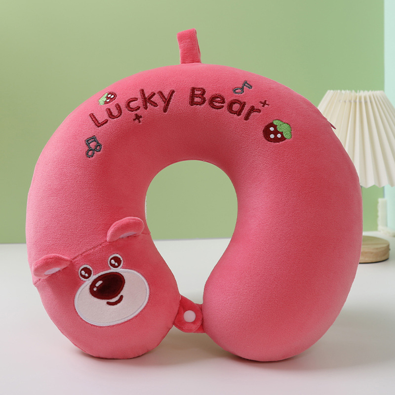 Pernă U pentru gât, cu umplutură din spumă memory, husă Crystal Velvet, stil desen animat, pentru adulți, potrivită pentru zbor cu avionul