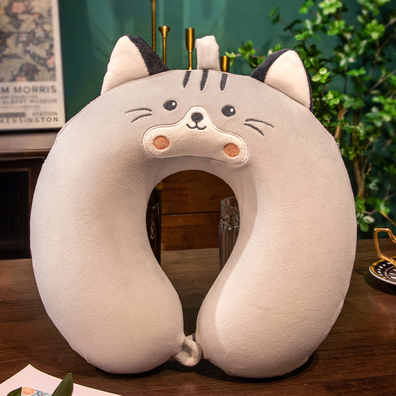 Pernă U pentru gât, cu umplutură din spumă memory, husă Crystal Velvet, stil desen animat, pentru adulți, potrivită pentru zbor cu avionul