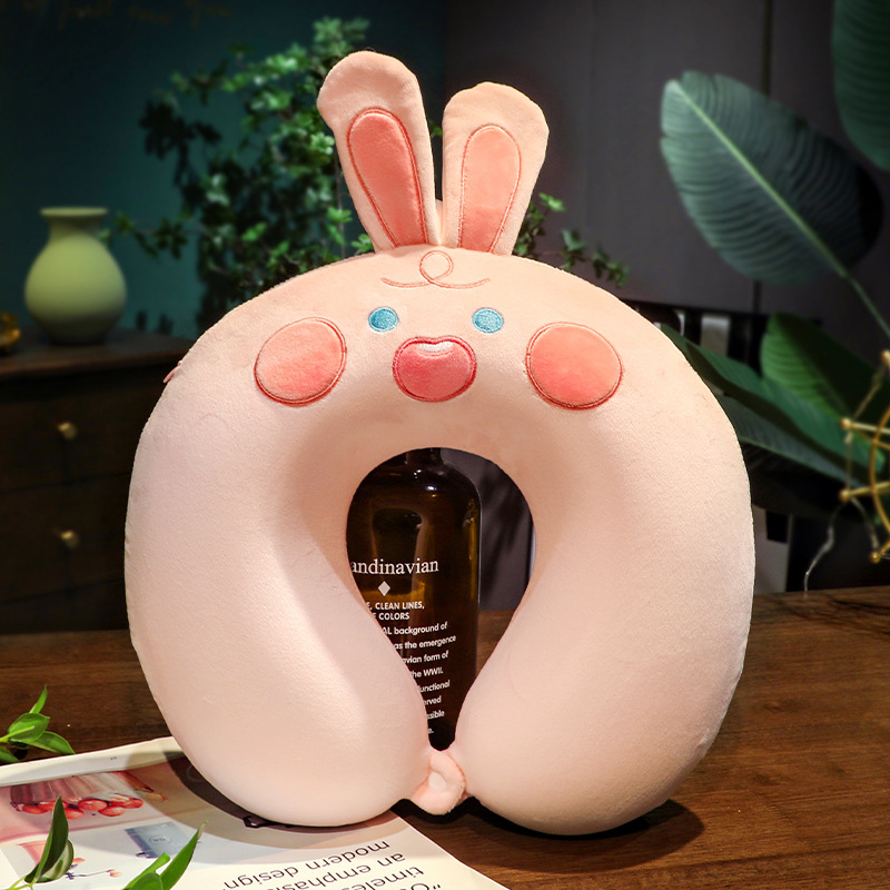 Pernă U pentru gât, cu umplutură din spumă memory, husă Crystal Velvet, stil desen animat, pentru adulți, potrivită pentru zbor cu avionul