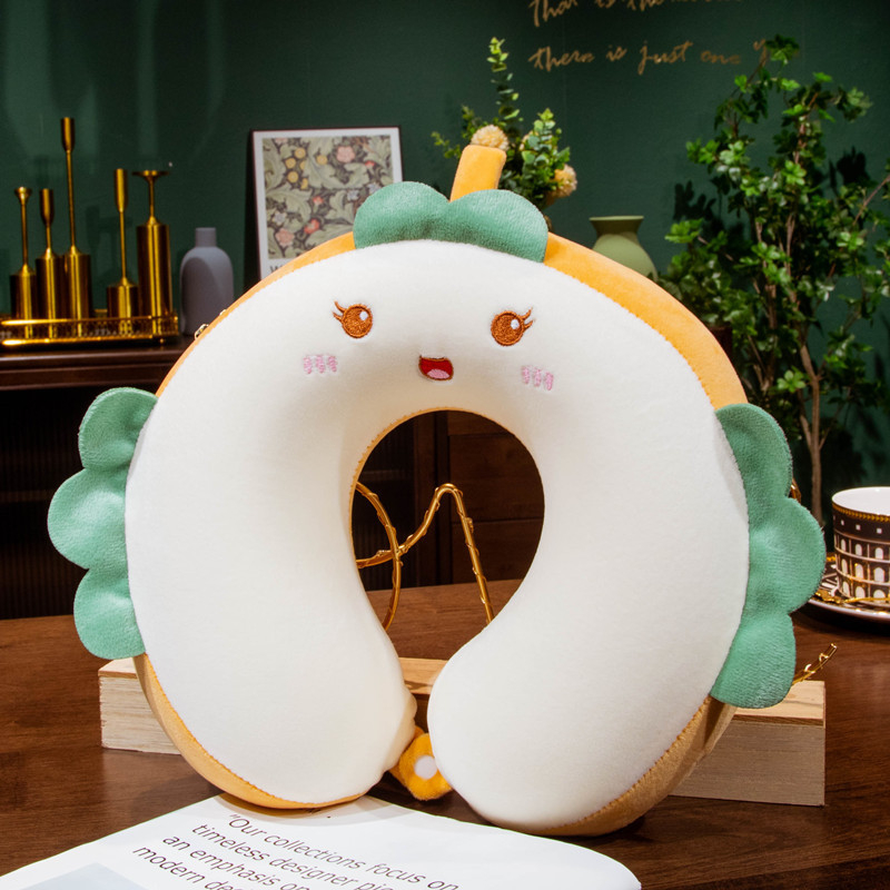 Pernă U pentru gât, cu umplutură din spumă memory, husă Crystal Velvet, stil desen animat, pentru adulți, potrivită pentru zbor cu avionul