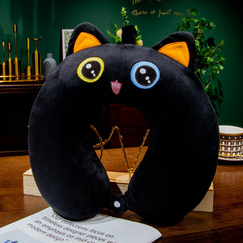 Pernă U pentru gât, cu umplutură din spumă memory, husă Crystal Velvet, stil desen animat, pentru adulți, potrivită pentru zbor cu avionul