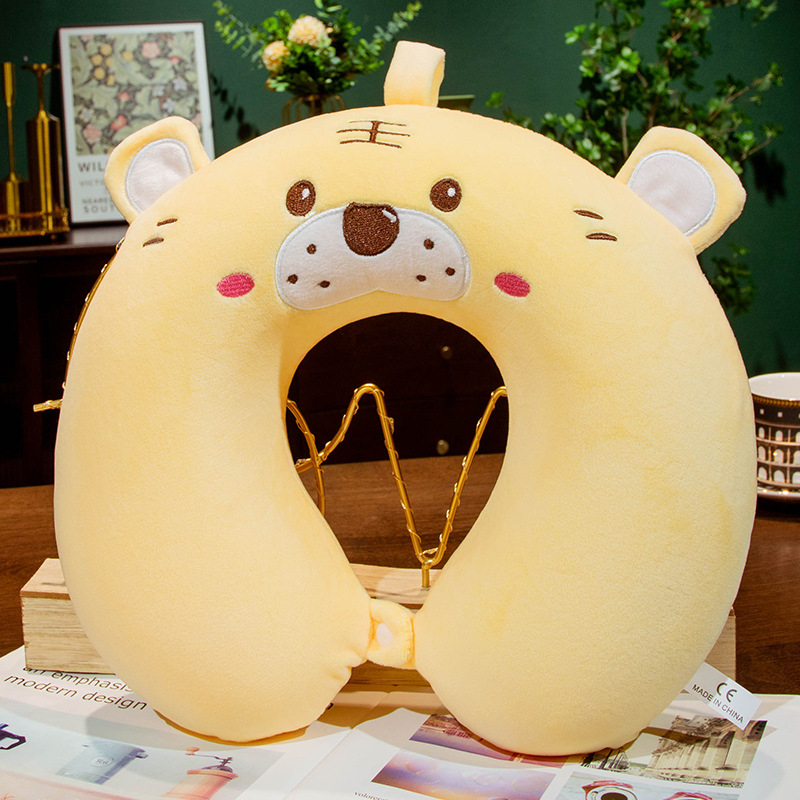 Pernă U pentru gât, cu umplutură din spumă memory, husă Crystal Velvet, stil desen animat, pentru adulți, potrivită pentru zbor cu avionul