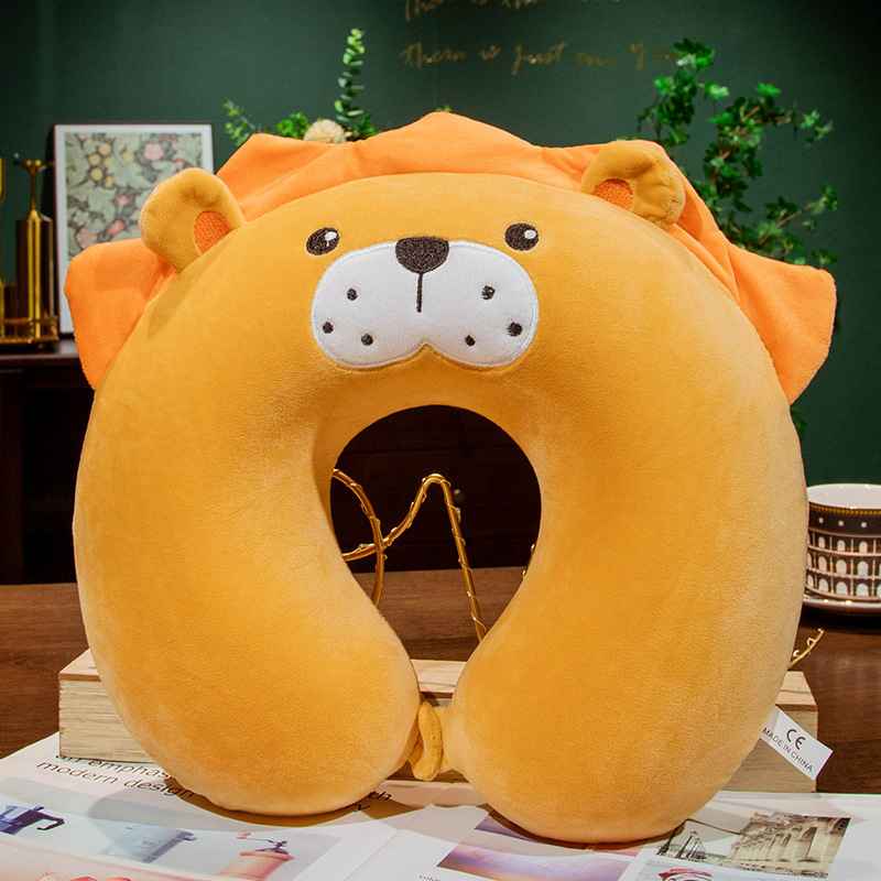 Pernă U pentru gât, cu umplutură din spumă memory, husă Crystal Velvet, stil desen animat, pentru adulți, potrivită pentru zbor cu avionul