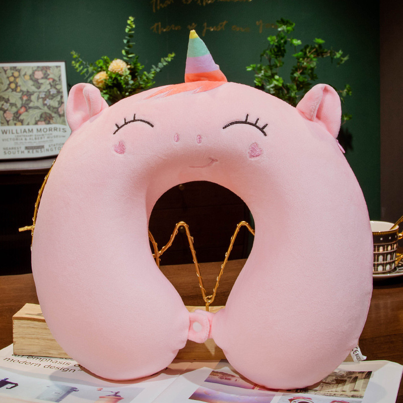 Pernă U pentru gât, cu umplutură din spumă memory, husă Crystal Velvet, stil desen animat, pentru adulți, potrivită pentru zbor cu avionul