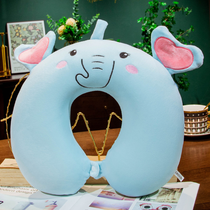 Pernă U pentru gât, cu umplutură din spumă memory, husă Crystal Velvet, stil desen animat, pentru adulți, potrivită pentru zbor cu avionul