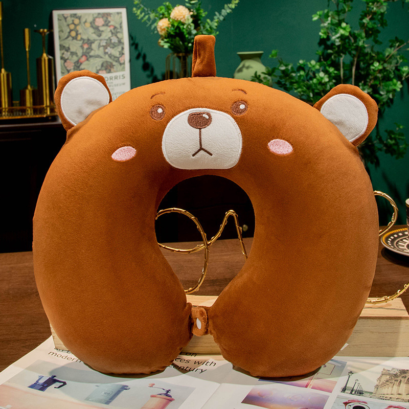 Pernă U pentru gât, cu umplutură din spumă memory, husă Crystal Velvet, stil desen animat, pentru adulți, potrivită pentru zbor cu avionul