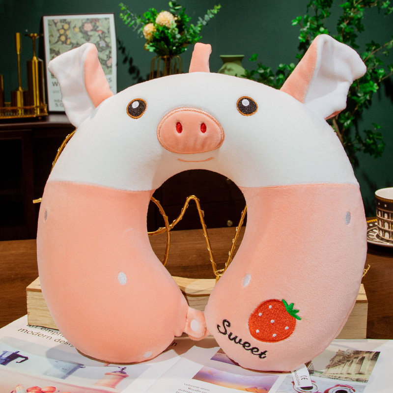 Pernă U pentru gât, cu umplutură din spumă memory, husă Crystal Velvet, stil desen animat, pentru adulți, potrivită pentru zbor cu avionul