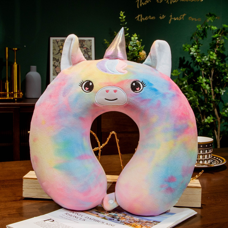 Pernă U pentru gât, cu umplutură din spumă memory, husă Crystal Velvet, stil desen animat, pentru adulți, potrivită pentru zbor cu avionul