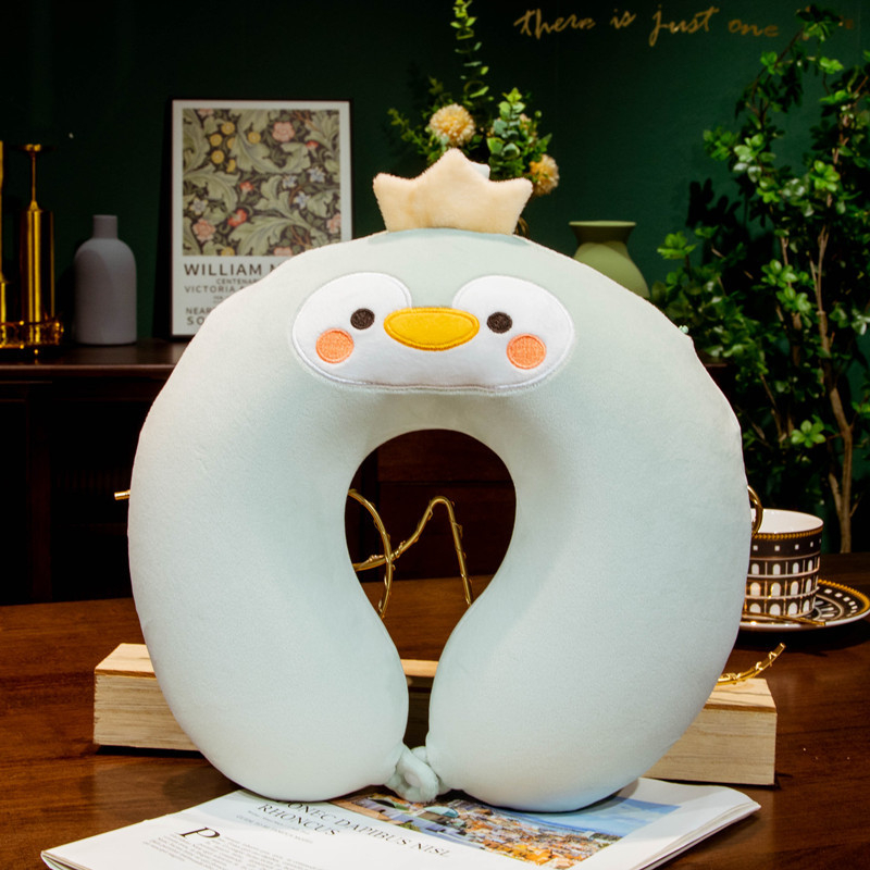 Pernă U pentru gât, cu umplutură din spumă memory, husă Crystal Velvet, stil desen animat, pentru adulți, potrivită pentru zbor cu avionul