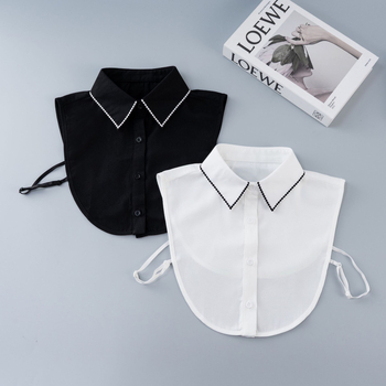 Pulover s izvezenim rubom i lažnim ovratnikom, poliester pleteni materijal, cvjetni uzorak, podstava od poliestera, elegantan stil, jesen 2025