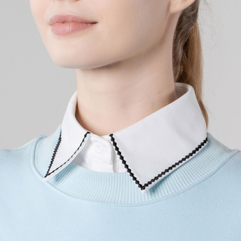 Pulover s izvezenim rubom i lažnim ovratnikom, poliester pleteni materijal, cvjetni uzorak, podstava od poliestera, elegantan stil, jesen 2025