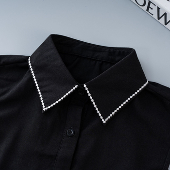 Pulover s izvezenim rubom i lažnim ovratnikom, poliester pleteni materijal, cvjetni uzorak, podstava od poliestera, elegantan stil, jesen 2025