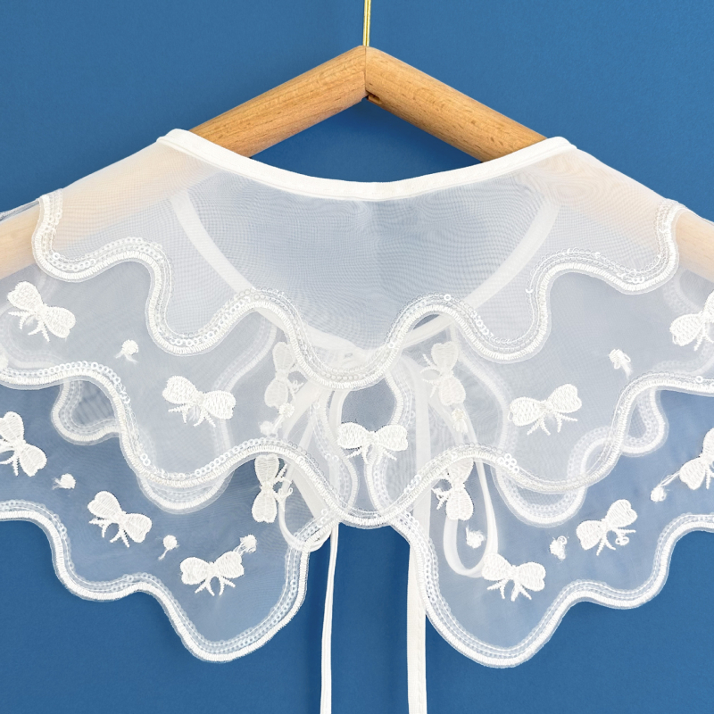 Organza dekorativni ovratnik s dvostrukim izvezenim uzorkom, cvjetni uzorak, sladak casual stil; Materijal: poliester pređa; Podstava: poliester vlakno; Uzorak: cvijet; Sezona: Ljeto 2023