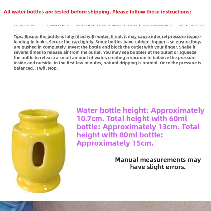 Keramická fľaša na vodu pre škrečka s miskou na jedlo a vodná fontána s guľovým mechanizmom na stojane