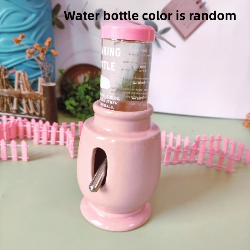 Hamster – sticlă ceramică de apă, bol de hrană și fântână cu bilă pe suport