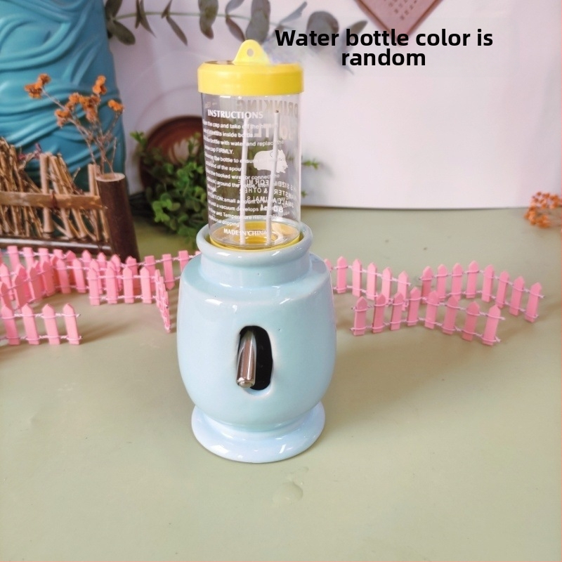 Hamster – sticlă ceramică de apă, bol de hrană și fântână cu bilă pe suport