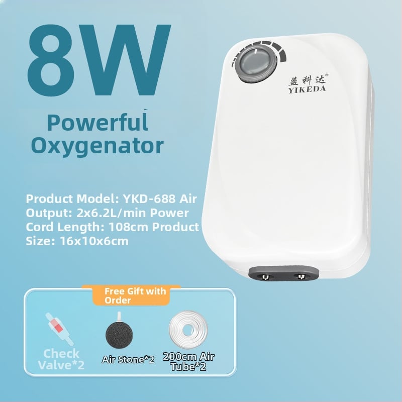 Yikoda αντλία οξυγόνου ενυδρείου, ήσυχη και ισχυρή οξυγονωτική συσκευή, μοντέλο QB, βάρος 0.24/0.44/0.78/1.43 kg