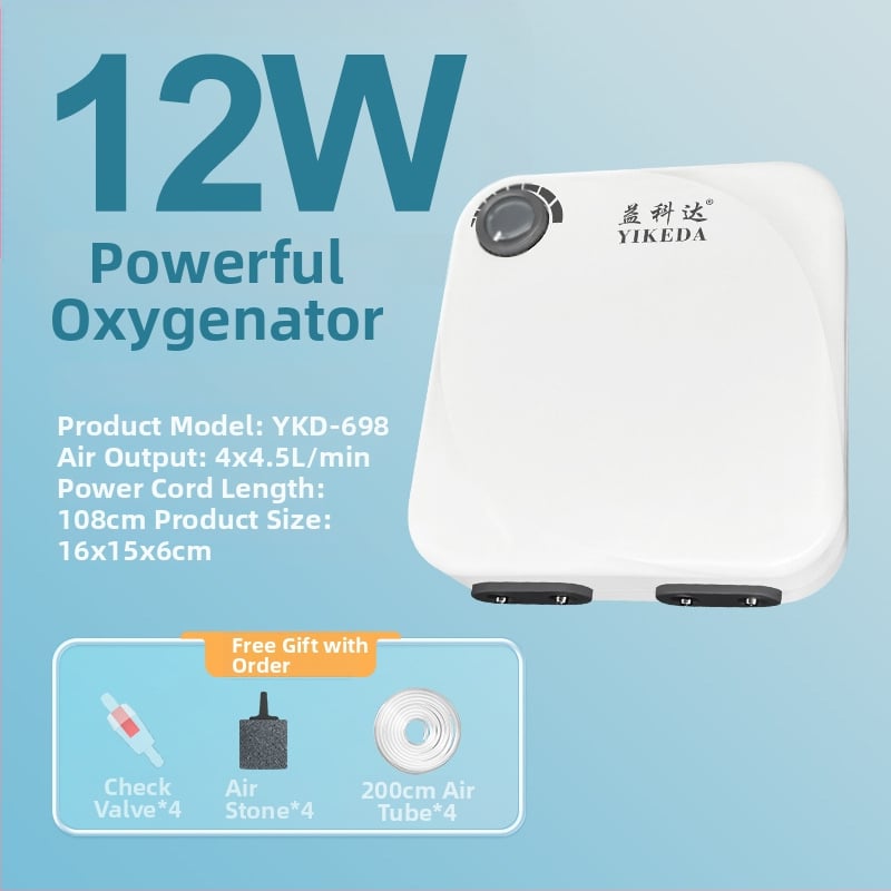 Yikoda αντλία οξυγόνου ενυδρείου, ήσυχη και ισχυρή οξυγονωτική συσκευή, μοντέλο QB, βάρος 0.24/0.44/0.78/1.43 kg