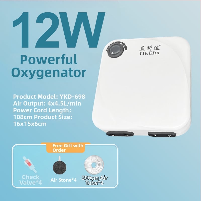 Yikoda αντλία οξυγόνου ενυδρείου, ήσυχη και ισχυρή οξυγονωτική συσκευή, μοντέλο QB, βάρος 0.24/0.44/0.78/1.43 kg