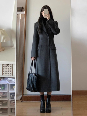 Дамско палто от полиестер, средна дължина, двойно закопчаване, право кроене, корейски стил