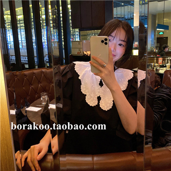 Фалшива яка с дантелена пелерина, шифон, декоративна панделка, за жени