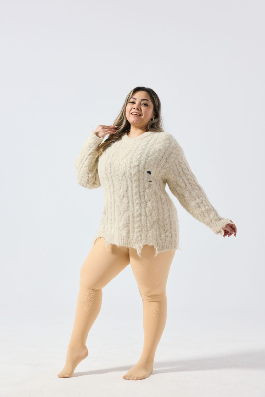 Ženske čarape-leggings u jednom komadu, debeli poliesterski s elastanom, visoka elastičnost, jednobojni uzorak, dizajn u jednom komadu