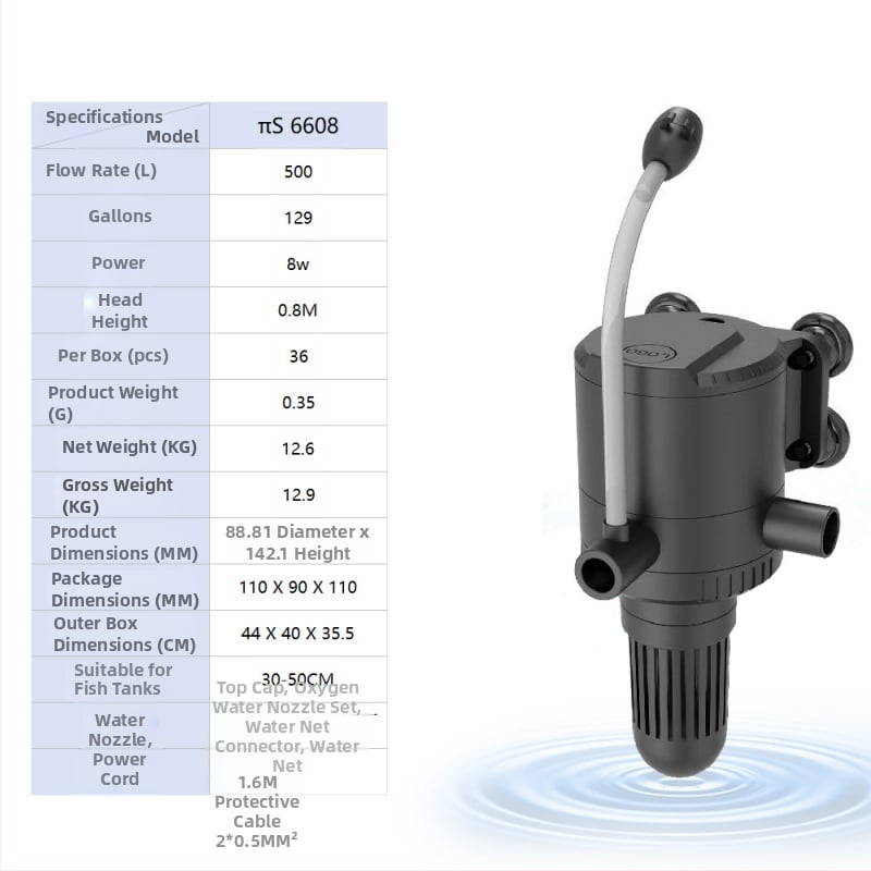 Haiyi υποβρύχια αντλία ενυδρείου με φίλτρο και αερισμό — κατακόρυφος σχεδιασμός, 3-in-1, βάρος 0,375 kg